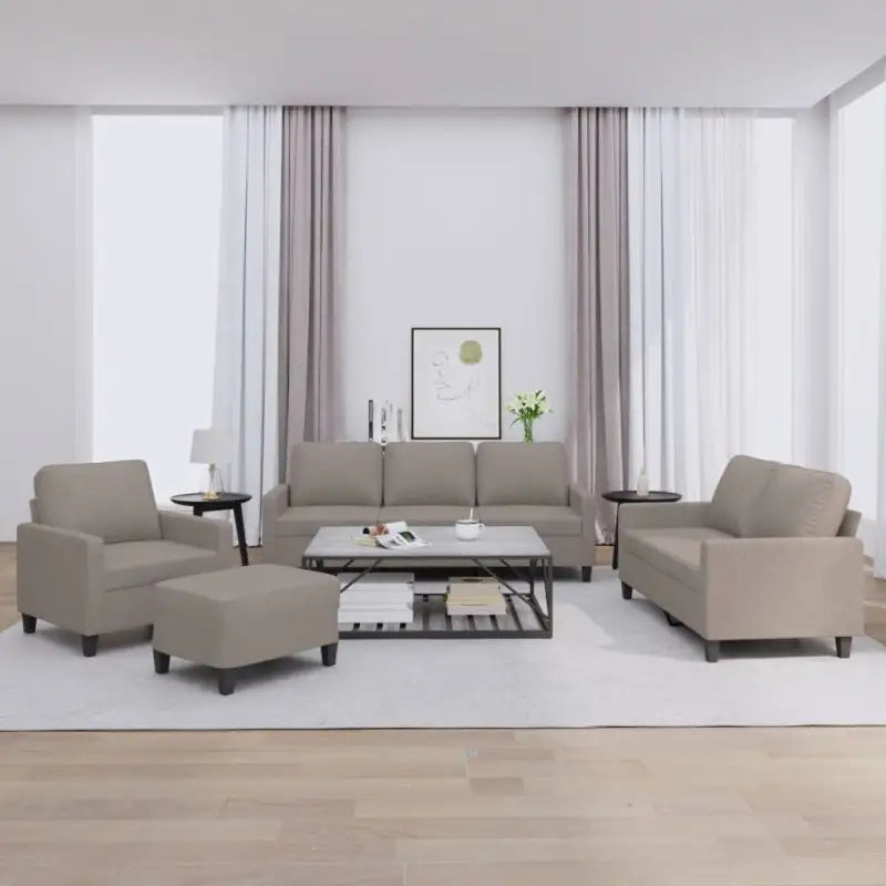Banken loungeset met ruime totale afmetingen en comfortabele breedte zitting - Taupe / met kussens en voetenbankje