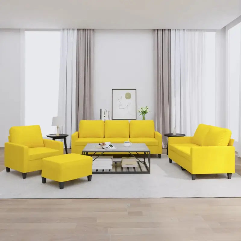 Banken loungeset met ruime totale afmetingen en comfortabele breedte zitting - Lichtgeel / met kussens en voetenbankje