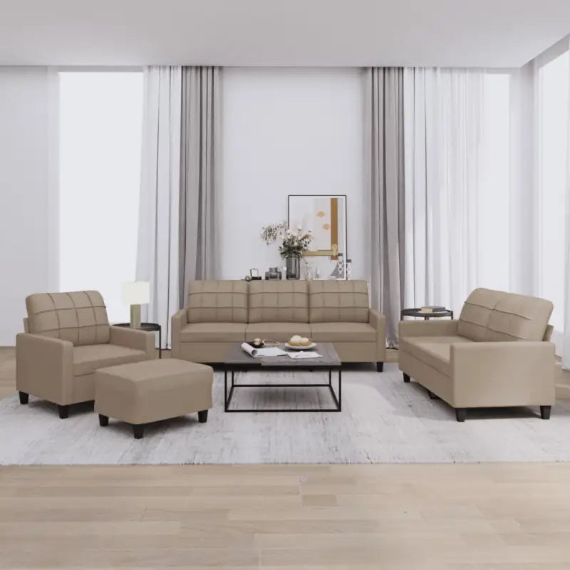 Banken loungeset met ruime totale afmetingen en comfortabele breedte zitting - Cappuccino / met kussens en voetenbankje