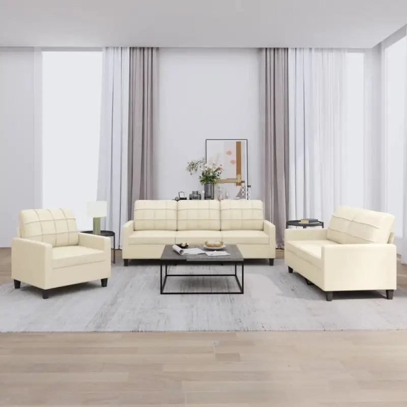 Banken loungeset met ruime totale afmetingen en comfortabele breedte zitting - Crème / met kussens - Banken