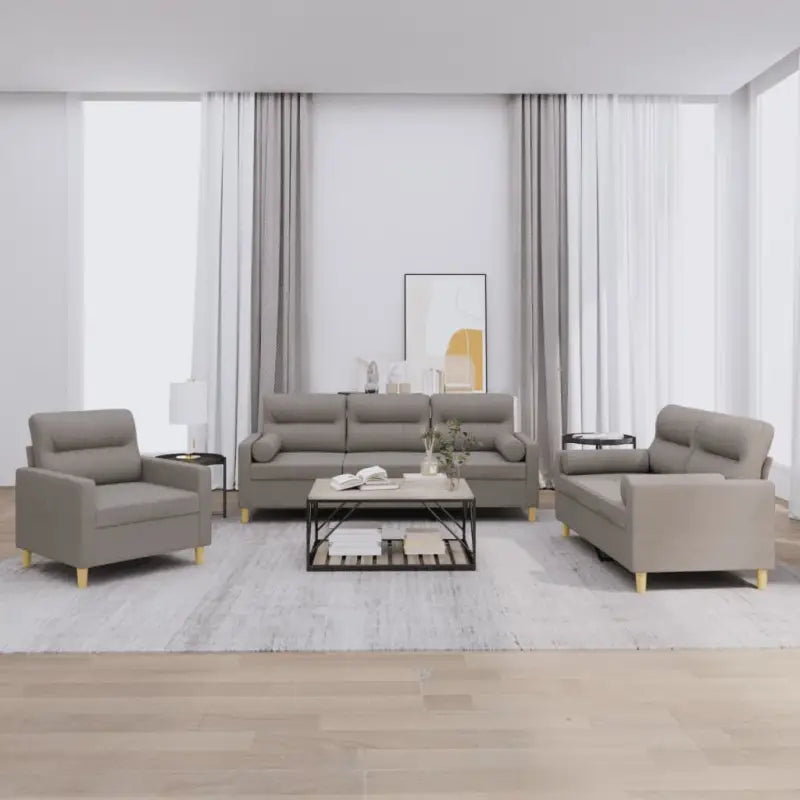 Banken loungeset met ruime totale afmetingen en comfortabele breedte zitting - Taupe / met kussens - Banken