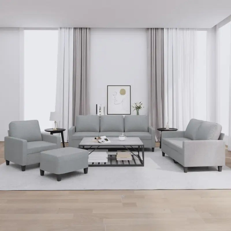 Banken loungeset met ruime totale afmetingen en comfortabele breedte zitting - Lichtgrijs / met kussens en voetenbankje