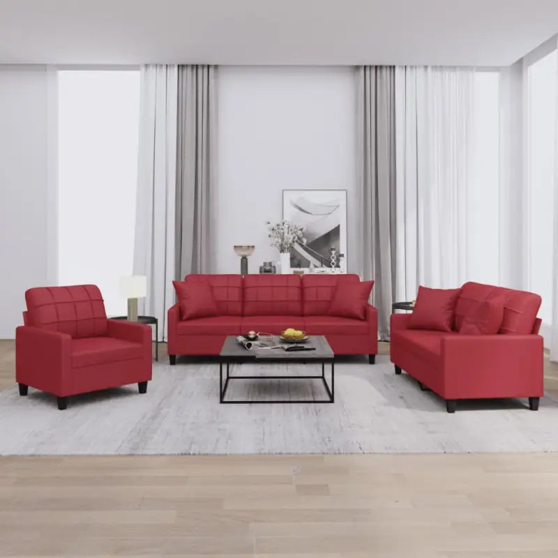 Banken loungeset met ruime totale afmetingen en comfortabele breedte zitting - Wijnrood / met kussens - Banken