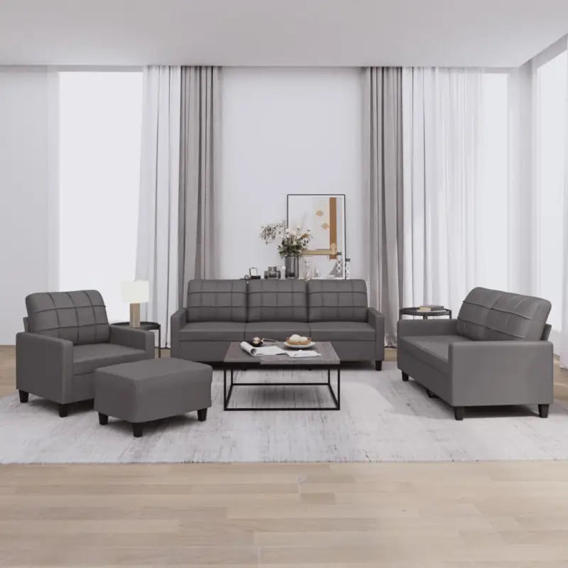 Banken loungeset met ruime totale afmetingen en comfortabele breedte zitting - Grijs / met kussens en voetenbankje