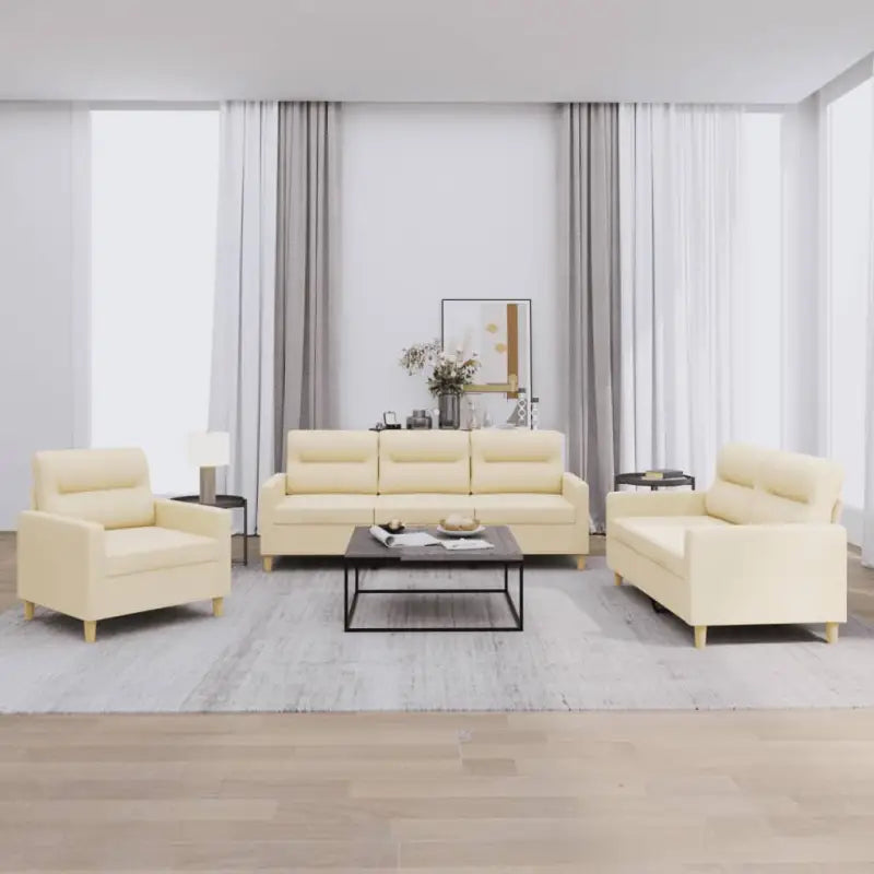 Banken loungeset met ruime totale afmetingen en comfortabele breedte zitting - Crème / met kussens - Banken