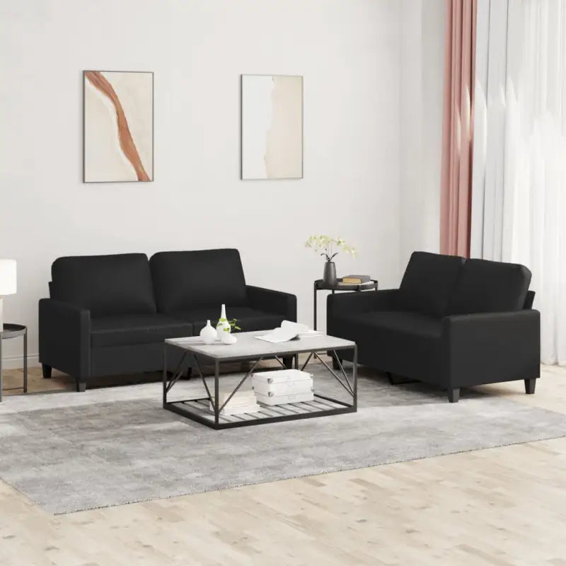 Banken Loungeset met Totale Afmetingen en Duurzaam Kunstleer - Zwart / met kussens - Banken