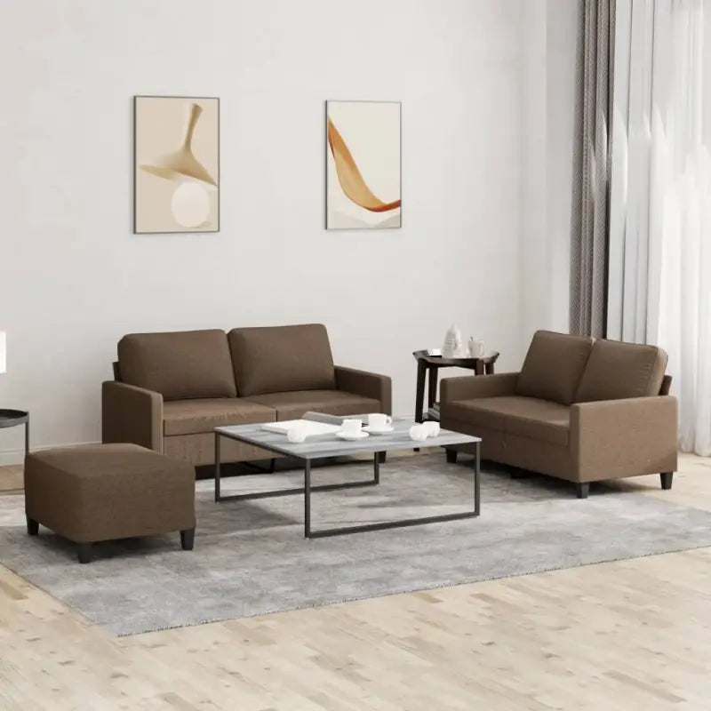 Banken Loungeset met Totale Afmetingen voor een stijlvolle woonkamer - Bruin / met kussens en voetenbankje - Banken