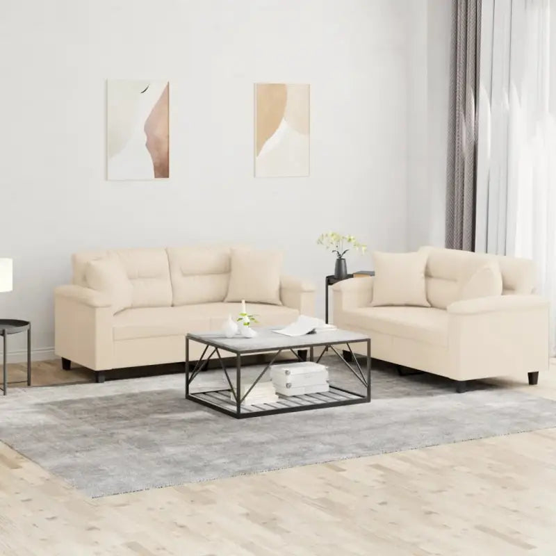 Banken loungeset met uitstekende keuze en comfortabele materiaal vulling - Beige / met kussens - Banken