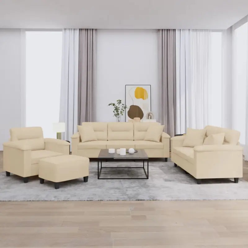 Banken loungeset met uitstekende keuze en comfortabele materiaal vulling - Crème / met kussens en voetenbankje - Banken