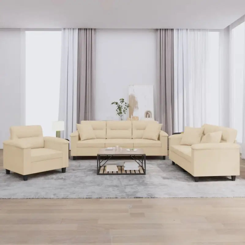 Banken loungeset met uitstekende keuze en comfortabele materiaal vulling - Crème / met kussens - Banken