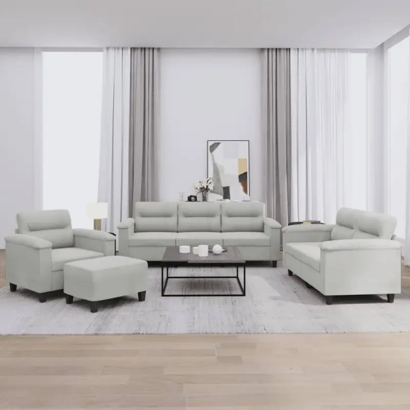 Banken loungeset met uitstekende keuze en comfortabele materiaal vulling - Lichtgrijs / Met voetenbank - Banken