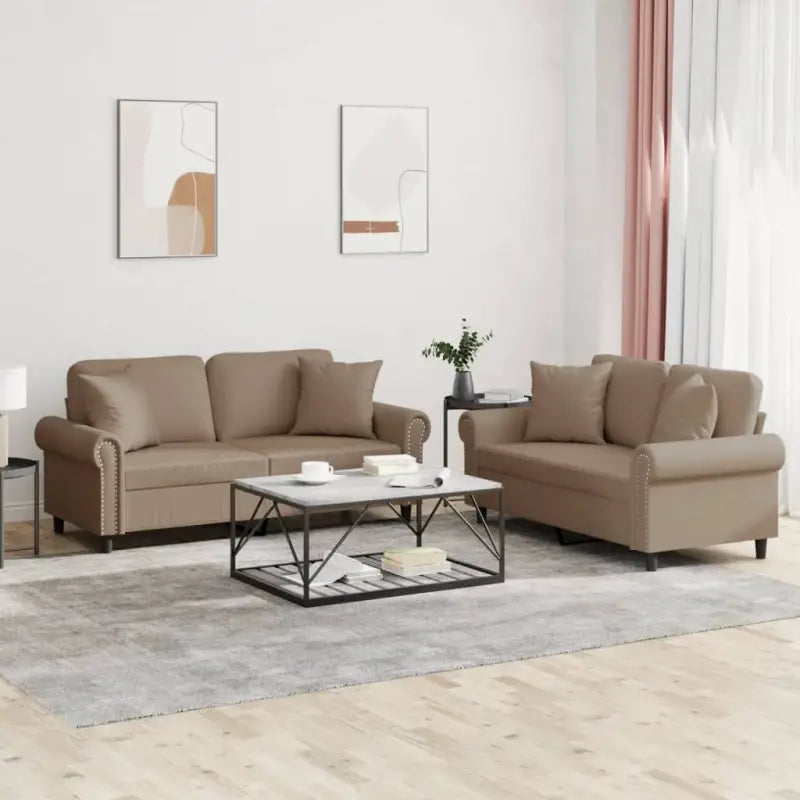 Banken loungeset met volledige afmetingen voor gezellige ontspanning - Cappuccino / met kussens - Banken