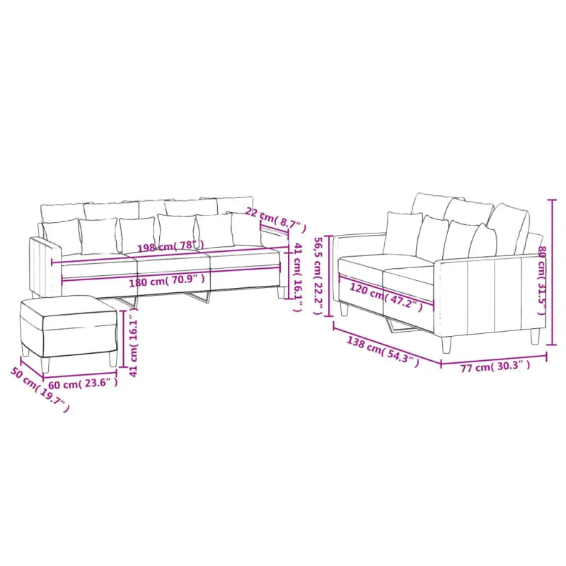 Banken loungeset met zachte fluweel bekleding en comfortabele totale afmetingen - Banken