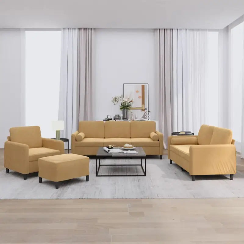 Banken loungeset met zachte fluweel en ideale totale afmetingen - Bruin / met kussens en voetenbankje - Banken