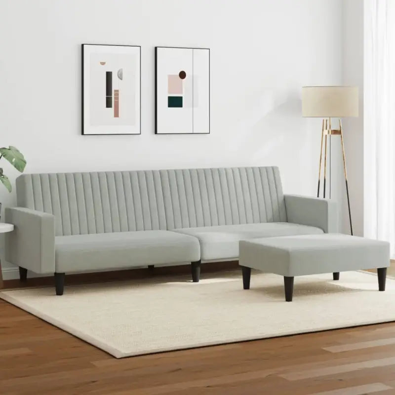 Banken loungeset met zachte fluweel en prettige hoogte rugleuning - Lichtgrijs / Met armleuning - Banken