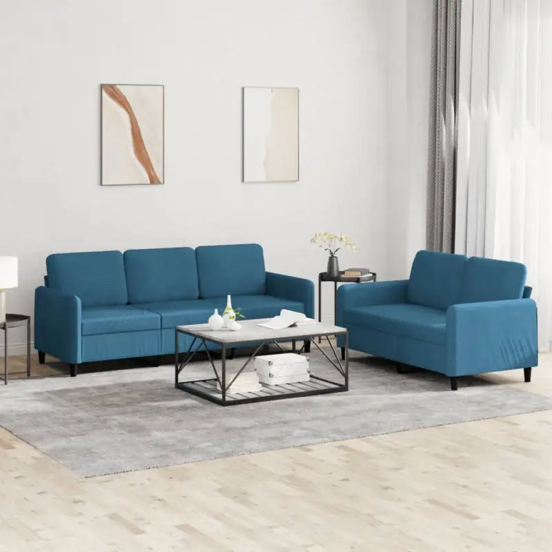 Banken loungeset met zachte fluweel oppervlakt en perfecte totale afmetingen - Blauw / met kussens - Banken