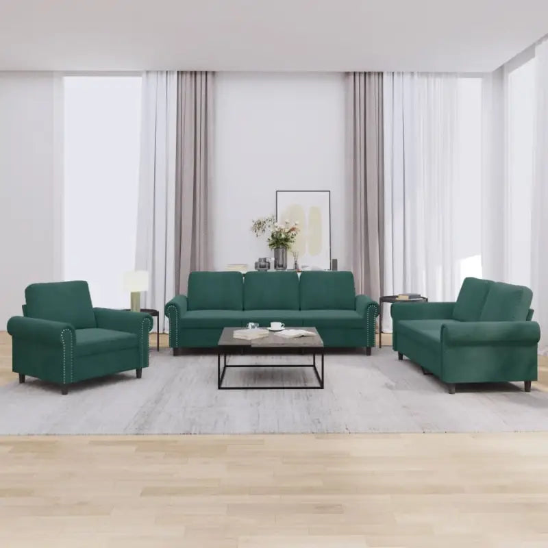 Banken loungeset met zachte fluweel stof en perfecte totale afmetingen - Donkergroen / Zonder voetenbank - Banken