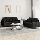 Banken loungeset met zachte fluweelstof en comfortabele diepte zitting - Zwart / met kussens - Banken
