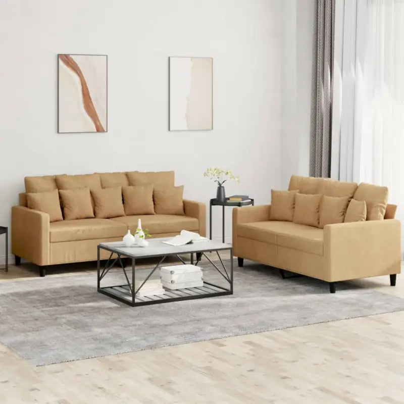 Banken loungeset met zachte fluweelstof en comfortabele diepte zitting - Bruin / met kussens - Banken