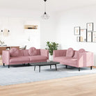 Banken loungeset met zachte fluweelstof en comfortabele totale afmetingen - Roze / 2-zits + 3-zits - Banken