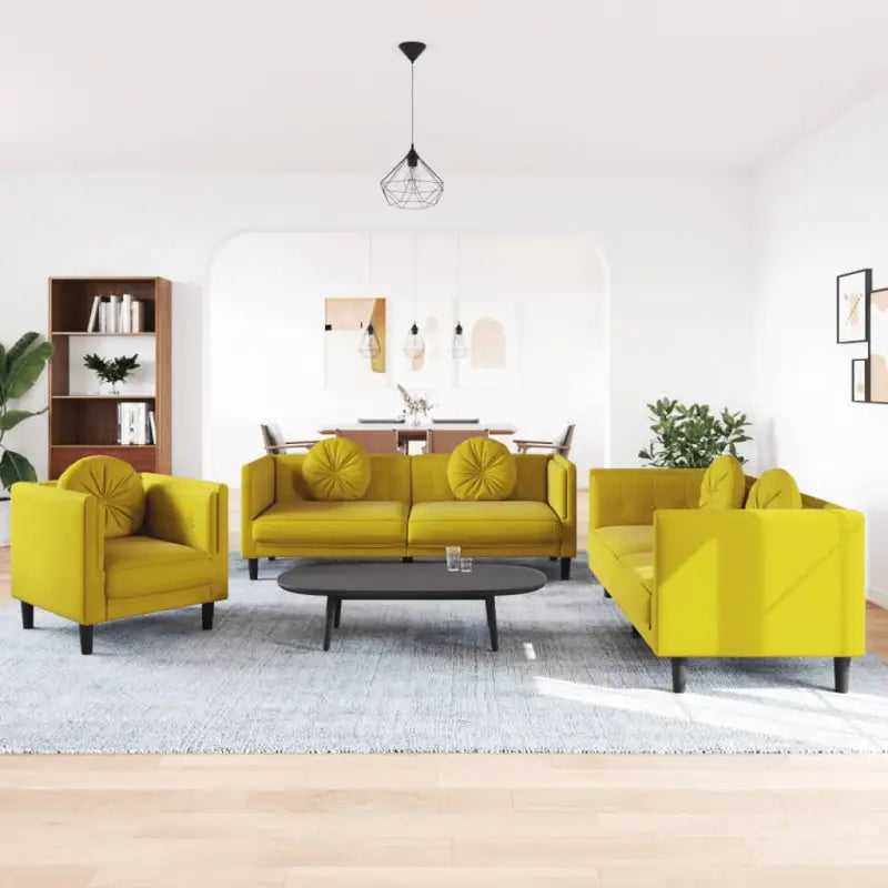 Banken loungeset met zachte fluweelstof en comfortabele totale afmetingen - Geel / 1-zits + 2-zits + 3-zits - Banken