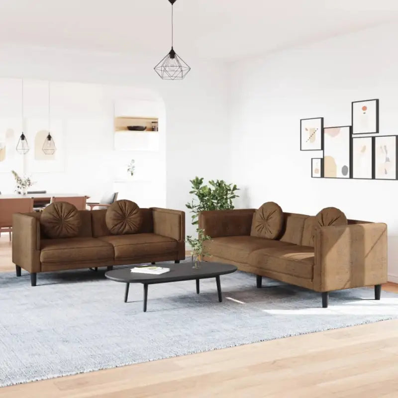 Banken loungeset met zachte fluweelstof en comfortabele totale afmetingen - Bruin / 2-zits + 3-zits - Banken