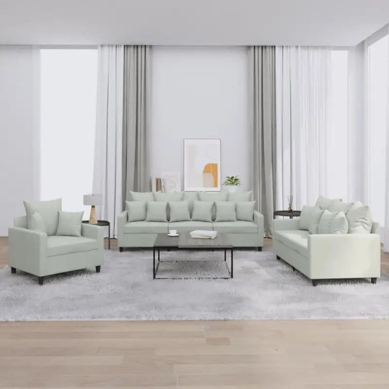 Banken loungeset met zachte fluweelstof en comfortabele zitmaten - Lichtgrijs / met kussens - Banken