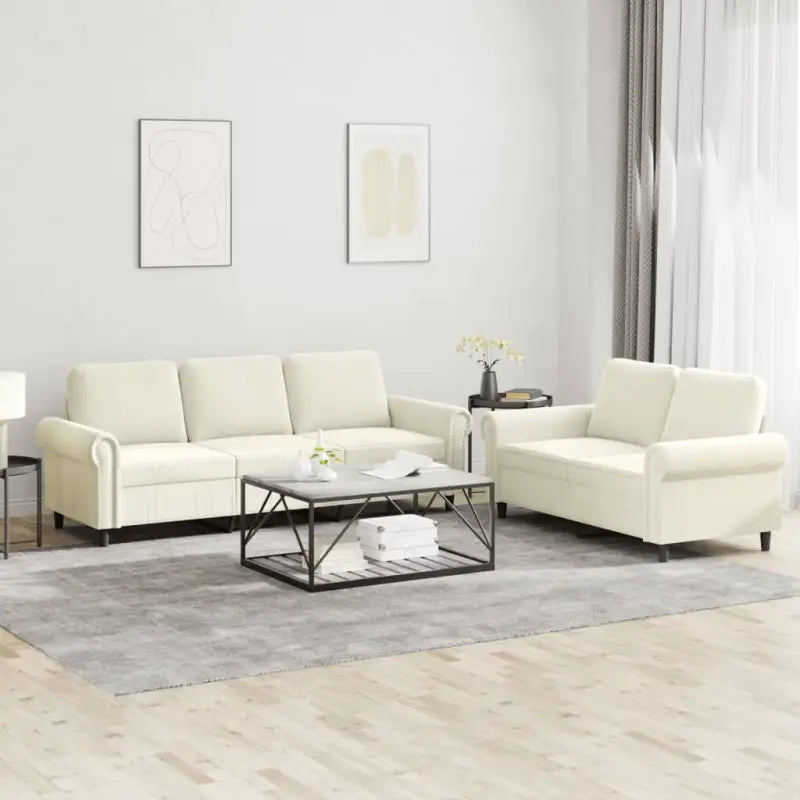 Banken loungeset met zachte fluweelstof en elegante totale afmetingen - Crème / Zonder voetenbank - Banken