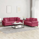 Banken loungeset met zachte fluweelstof en elegante totale afmetingen - Wijnrood / met kussens - Banken