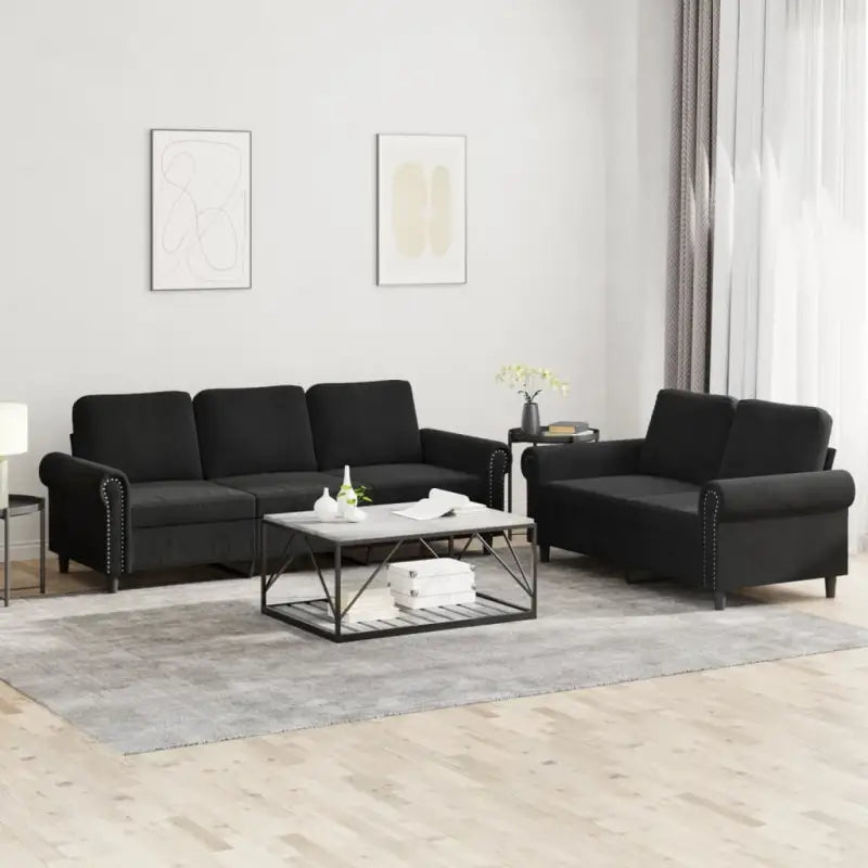 Banken loungeset met zachte fluweelstof en elegante totale afmetingen - Zwart / Zonder voetenbank - Banken
