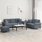 Banken loungeset met zachte fluweelstof en elegante totale afmetingen - Donkergrijs / met kussens en voetenbankje