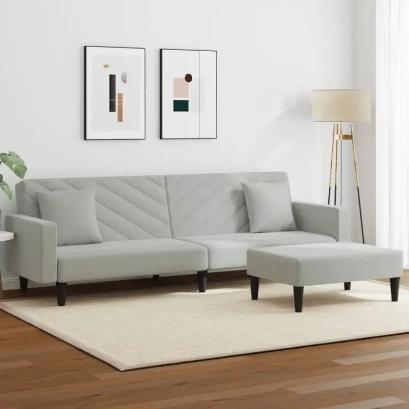 Banken loungeset met zachte fluwelen bekleding en comfortabele hoogte rugleuning - Lichtgrijs / Met armleuning - Banken