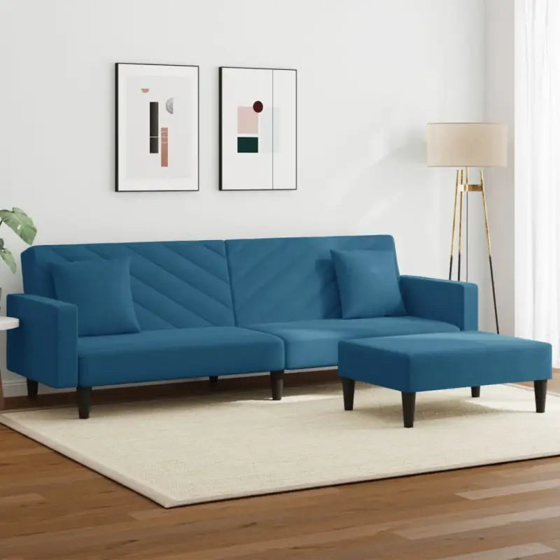 Banken loungeset met zachte fluwelen bekleding en comfortabele hoogte rugleuning - Blauw / Met armleuning - Banken