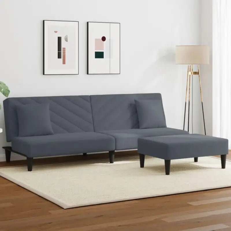 Banken loungeset met zachte fluwelen bekleding en comfortabele hoogte rugleuning - Donkergrijs / Zonder armleuning