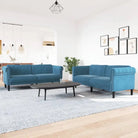 Banken loungeset met zachte fluwelen stof voor comfortabele ontspanning - Blauw / 2-zits + 3-zits - Banken