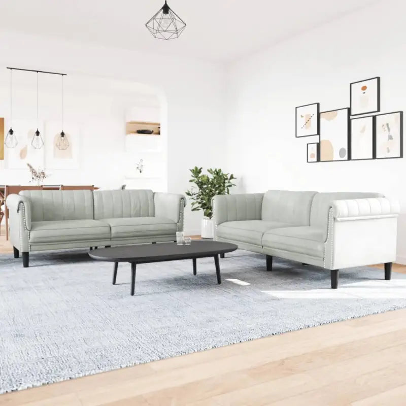 Banken loungeset met zachte fluwelen stof voor comfortabele ontspanning - light grey? / 2-zits + 3-zits - Banken