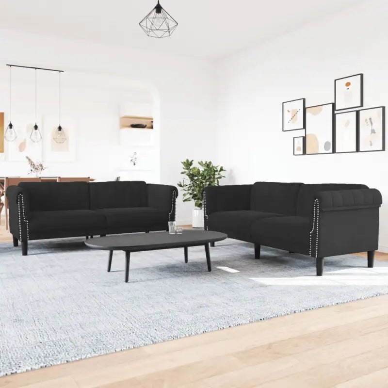 Banken loungeset met zachte fluwelen stof voor comfortabele ontspanning - Zwart / 2-zits + 3-zits - Banken