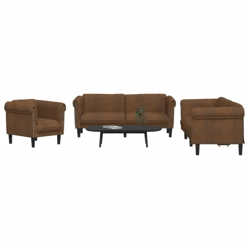 Banken loungeset met zachte fluwelen stof voor comfortabele ontspanning - Bruin / 1-zits + 2-zits + 3-zits - Banken