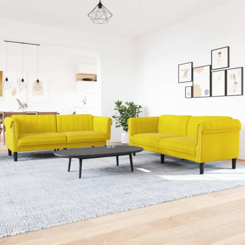 Banken loungeset met zachte fluwelen stof voor comfortabele ontspanning - Geel / 2-zits + 3-zits - Banken
