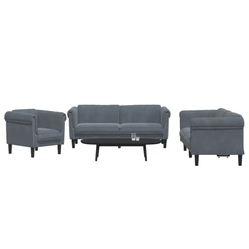 Banken loungeset met zachte fluwelen stof voor comfortabele ontspanning - Donkergrijs / 1-zits + 2-zits + 3-zits