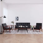 Banken met houten frame en kunstleer voor een retro woonkamer sfeer - Zwart / 1-zits + 2-zits + 3-zits - Banken