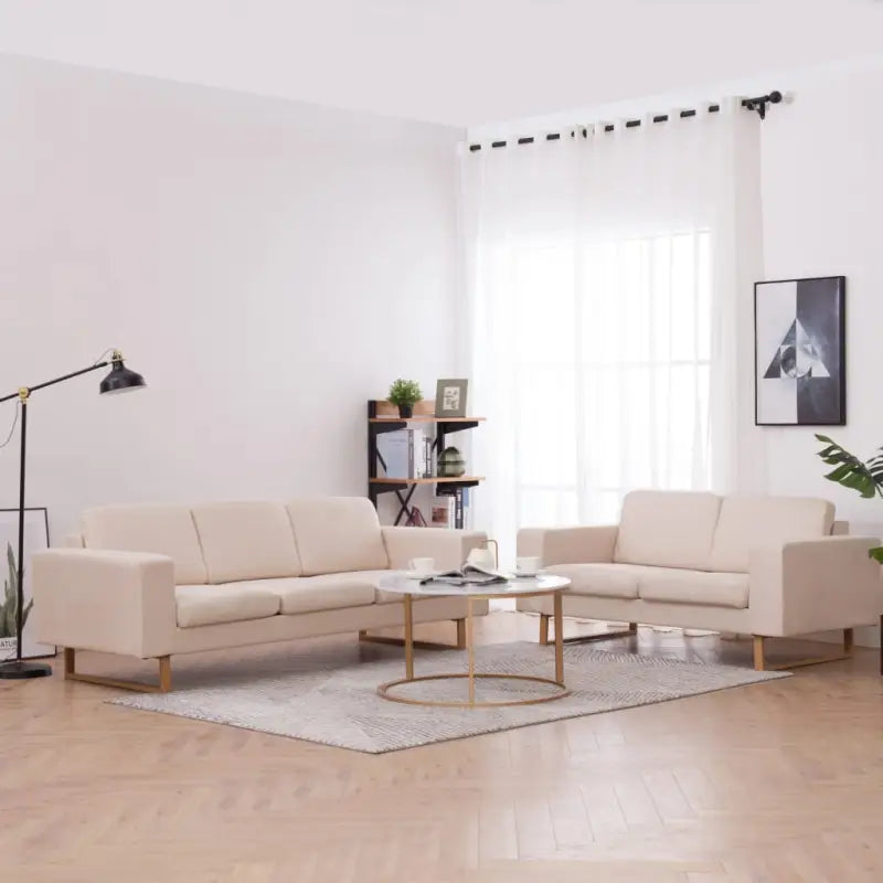 Banken met houten frame en levering bevat voor woonkamer of kantoor - Crème / 2-zits + 3-zits - Banken