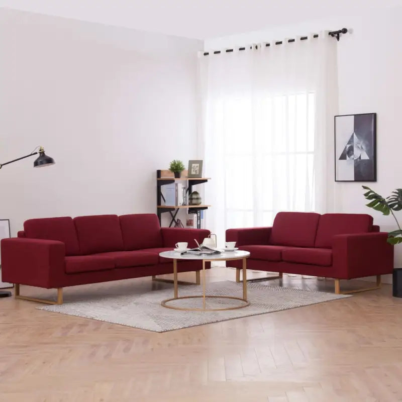 Banken met houten frame en levering bevat voor woonkamer of kantoor - Wijnrood / 2-zits + 3-zits - Banken