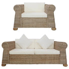 Banken met natuurlijk rattan bankstelset inclusief levering en brede zitting - 1-zitter + 2-zitter - Banken