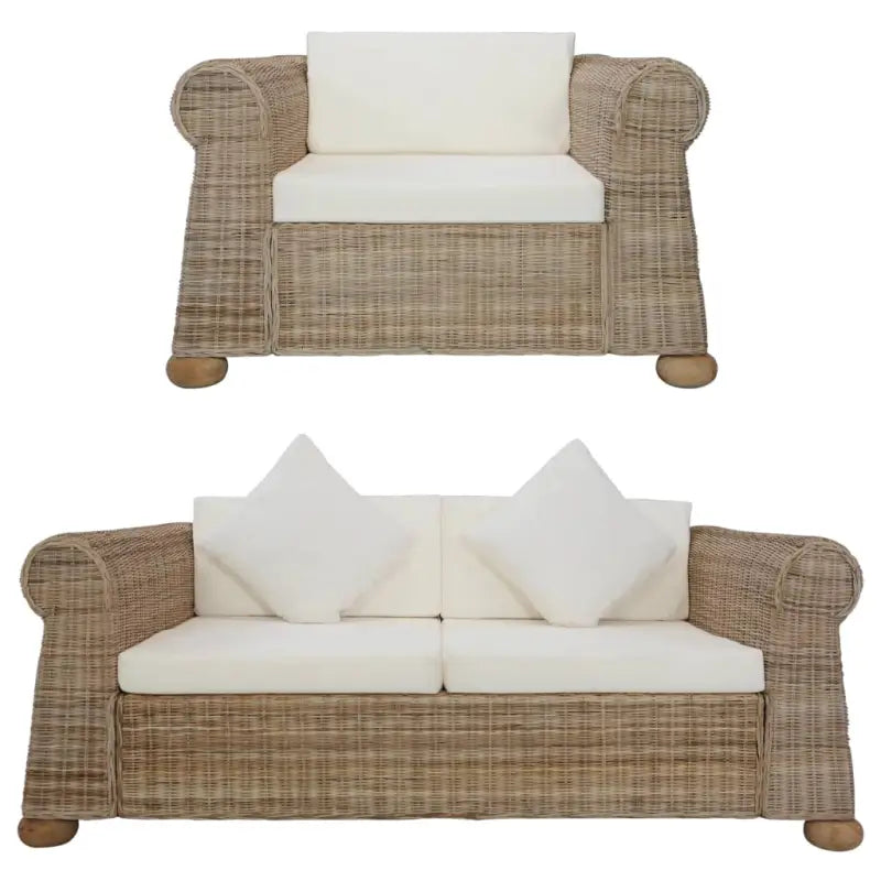 Banken met natuurlijk rattan bankstelset inclusief levering en brede zitting - 1-zitter + 2-zitter - Banken