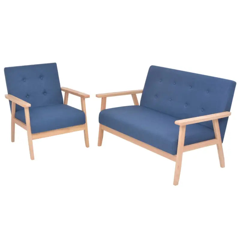 Banken set met comfortabele zitting en stijlvolle hoogte armleuning - Blauw / Fauteuil + tweezitsbank - Banken