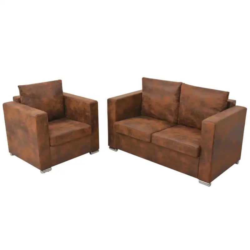 Banken set met houten frame en ruime breedte zitting voor in huis - 1-zitter + 2-zitter - Banken