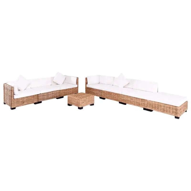 Banken set met natuurlijk rattan voor woonkamer of serre levering bevat - 3x hoek + 3x midden + voetensteun + Tafel
