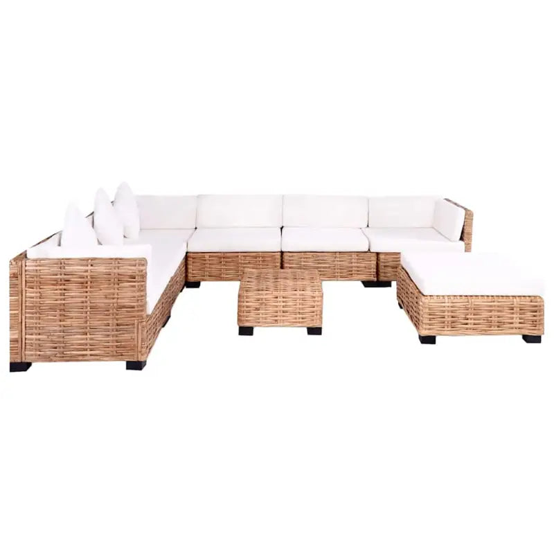 Banken set met natuurlijk rattan voor woonkamer of serre levering bevat - 3x hoek + 3x midden + voetensteun + Tafel