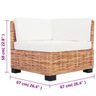 Banken set met natuurlijk rattan voor woonkamer of serre levering bevat - 3x hoek + 3x midden + voetensteun + Tafel